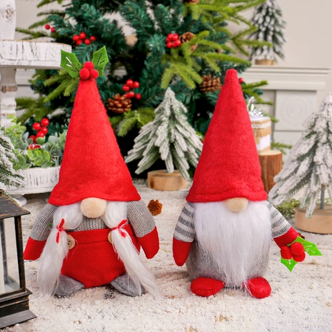 Christmas Gnomes Ornaments Plush Felt Nordic Faceless Old Man Dwarf Tomte Desktop Window Holiday Berry Decorations