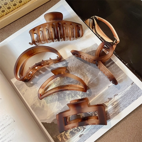 Matte Haarklammern Große Bernsteinbraune Acryl Shark Haarnadel Für Dickes Haar Elegante Französische Art Frauen Haarschmuck
