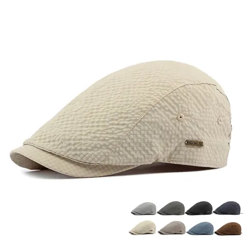 Men Retro Flat Cap Polyester Seersucker Breathable Water Repellent Sun Protection British Style Ivy Hat Adjustable