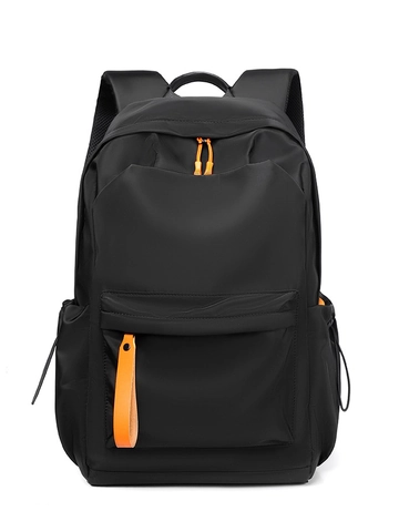 Men Waterproof Nylon Backpack Large Capacity Business Travel School Commute Breathable Bag With Orange Zipper Accents