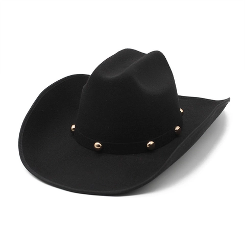 Westerse Cowboyhoed Brede Rand Wolvilt Fedora Met Gouden Klinknagels Retro Jazz Stijl Voor Dames Heren