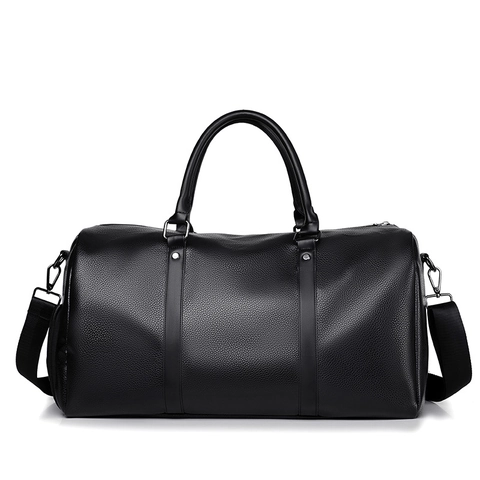 Lychee Pattern PU Leather Travel Duffle Bag With Shoe Compartment Wet Dry Separation Waterproof Fitness Gym Weekender Bag