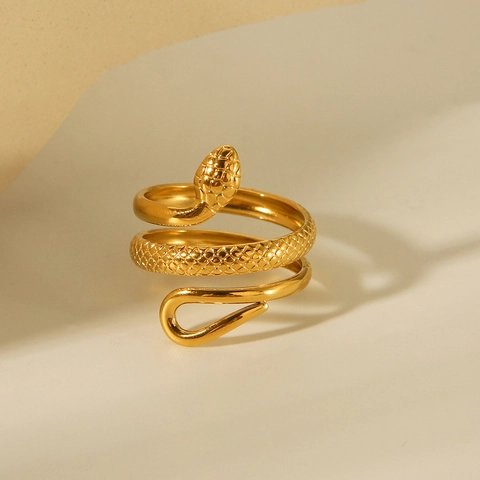 Anillo De Serpiente Envolvente Acero Inoxidable Chapado En Oro 18K Textura De Escamas Joyería Elegante Para Mujer