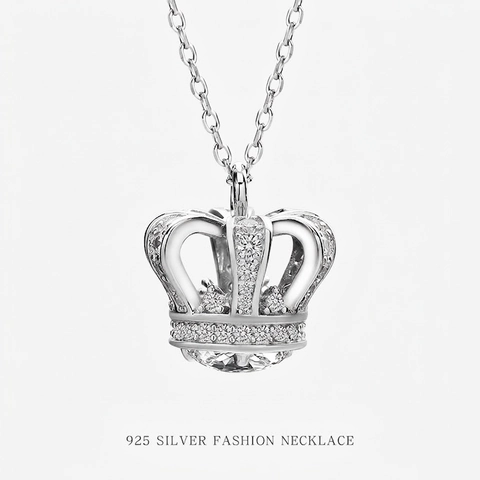 925 Sterling Silber Krone Anhänger Halskette Elegant Funkelnde Zirkon Strass Exquisite Schmuck Für Frauen Geschenk