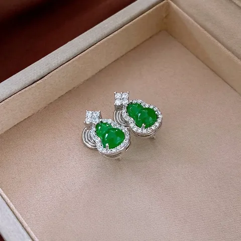 Boucles Oreilles Gourde Cuivre Zircon Inlaid Rétro Style Chinois Avec Silver Earring Post Pour Femmes Bijoux Élégants