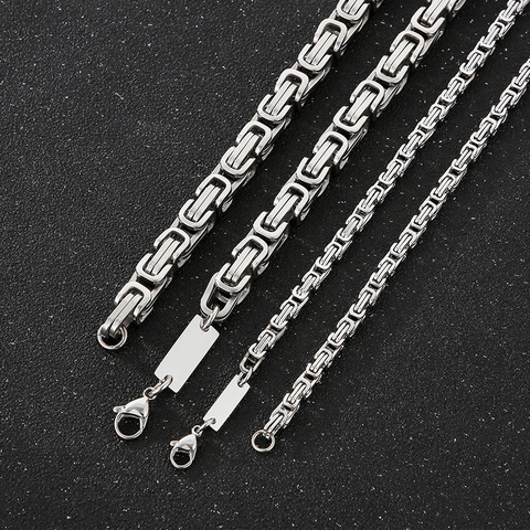 Collier Chaîne Byzantine Acier Inoxydable Pendentif Étiquette ID Rectangulaire Bijoux Hip Hop Punk Pour Hommes