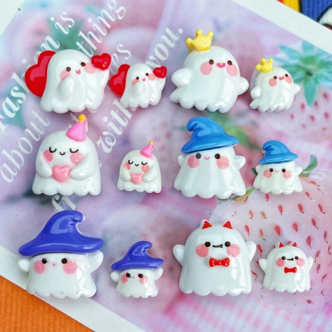 Cartoon Ghost Resin Charms Flatback Halloween Cute Ghost Decorative Accessories For DIY Jewelry Crafts Phone Case Decor