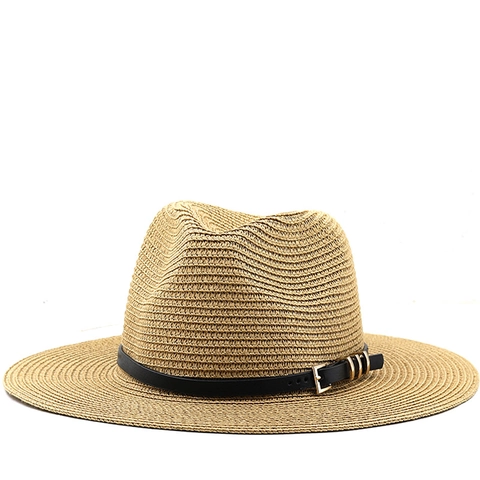 Straw Fedora Sun Hat Breathable Wide Brim Beach Travel Jazz Panama Style Faux Leather Band For Men Women