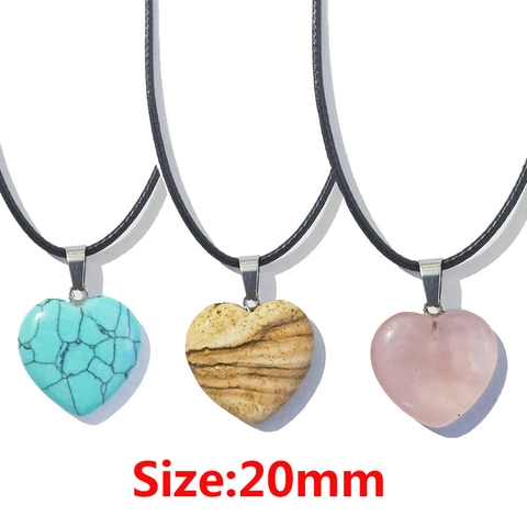 Natural Stone Heart Pendant Necklace Black Cord Alloy Buckle Healing Crystal Hand Carved Jewelry For Women Girls Simple Sweet