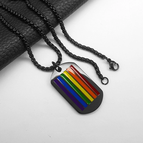 Collar Con Colgante De Placa De Bandera Arcoíris Acero Inoxidable LGBTQ Pride Esmalte Hip Hop Punk Joyería