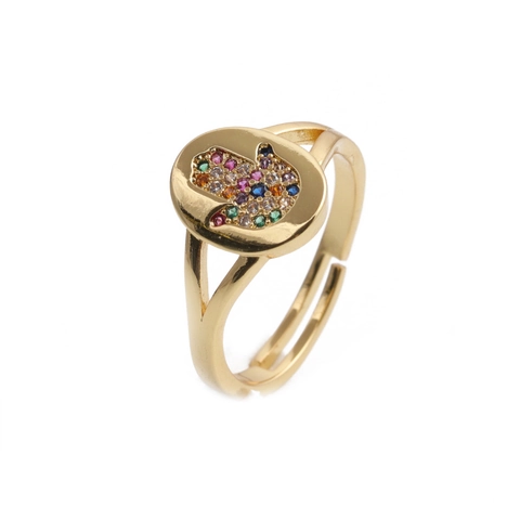 Hamsa Hand Ring Vergoldetes Kupfer Bunte Zirkonia Verstellbares Offenes Band Böhmisches Ethno Amulett Damen