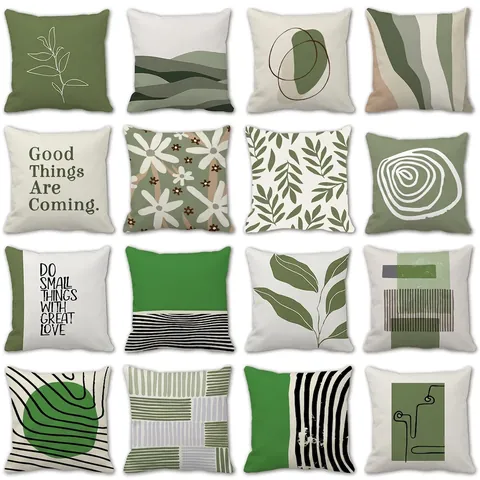 Quadratischer Kissenbezug Weicher Plüsch Grün Abstrakt Floral Kissenhülle Modern Minimalistisch Für Sofa Home Decor