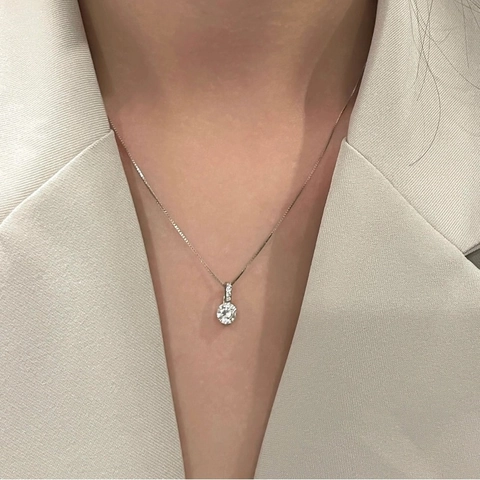 Elegante Collar Con Colgante Solitario De Cobre Y Strass Para Mujer Joyería Delicada Color Plata Cadena De Clavícula