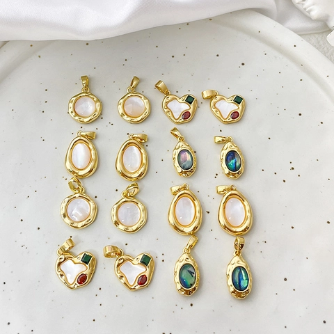 Natural Mother Of Artificial Pearl Abalone Shell Charms 18K Gold Plated Brass Heart Oval Pendants For DIY Jewelry Making Accessories