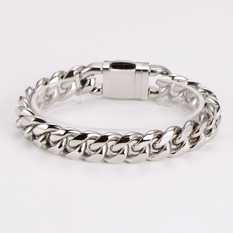 Pulsera De Cadena De Eslabones Cubanos Para Hombre Acero Inoxidable Pulido Hip Hop Joyería De Moda Streetwear