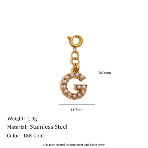 Alphabet Letter Pendant Stainless Steel 18K Gold Plated Artificial Pearl Inlaid Spring Clasp DIY Jewelry Accessory Women Fashion