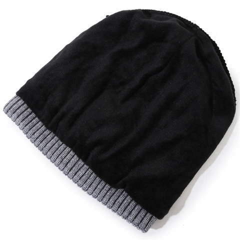 Winter Beanie Hat Knitted Polyester Fleece Lined Ribbed Cuffed Warm Outdoor Cold Proof Skull Cap For Men