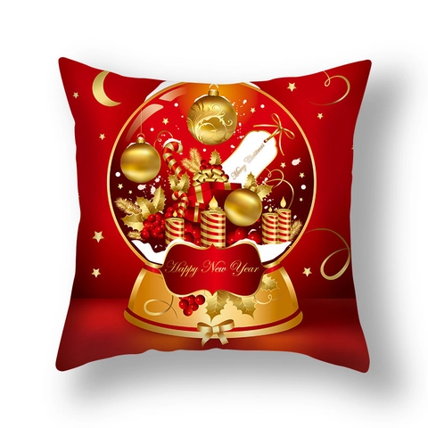 Kerst Kussenhoes Pluche Vierkant Kerstman Sneeuwpop Notenkraker Print Rood Goud Vakantie Huis Sofa Decoratie