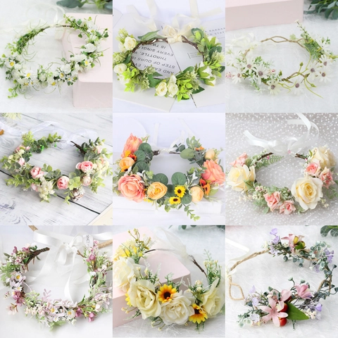 Künstlicher Blumenkranz Stirnband Eukalyptusblätter Gypsophila Rosen Band Boho Braut Hochzeit Fotografie Haarschmuck