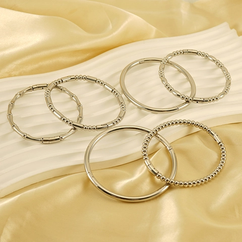 Brazalete de Acero Inoxidable con Textura de Cuentas Minimalista para Mujer Chapado en Oro 18K Geométrico Apilable Joyería de Moda