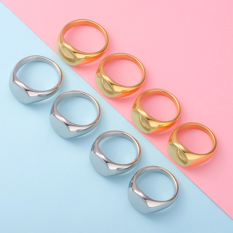 Minimalist Signet Ring Stainless Steel Polished Oval Flat Top Unisex Western Style Jewelry Band