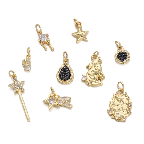 Breloques Pendentifs DIY Délicats Cuivre Plaqué Or Zircone Cubique Fabrication De Bijoux Collier Bracelet Lapin Étoile Formes