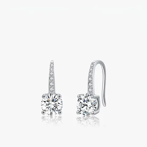 Pendientes De Gancho De Moissanita Con Poste De Plata De Ley 925 Corte Brillante Redondo Joyería Elegante Para Mujer