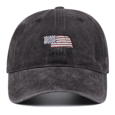 Vintage Washed Cotton Baseball Cap Distressed Retro Dad Hat Embroidered Nebraska Flag Patch Sun Protection For Men Women