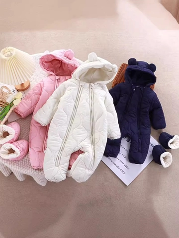 Baby Gesteppter Romper Jumpsuit Mit Bärenohren Kapuze Fleece Gefüttert Dick Winter Schneeanzug Und Passenden Schuhen
