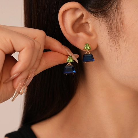 Orecchini Pendenti Geometrici Triangolo Trapezio Lega Strass Minimalista Lusso Gioielli Donna Perno In Acciaio Inossidabile