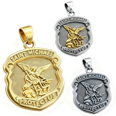 Pendentif Bouclier Saint Michel Archange Acier Inoxydable Bijoux Religieux Vintage Protection Pour Hommes Femmes