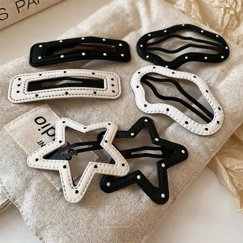 Fermagli Per Capelli A Pois Con Forme Stella E Rettangolo In Similpelle E Metallo Look Dolce E Cool Per Donne E Ragazze