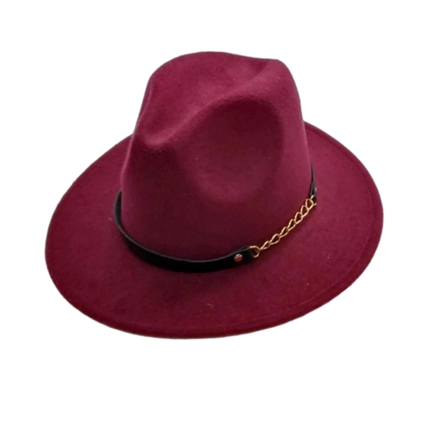 British Style Chain Fedora Hat For Women Wide Brim Jazz Felt Hat Solid Color Elegant Vintage Party Cap Outdoor Sun Hat