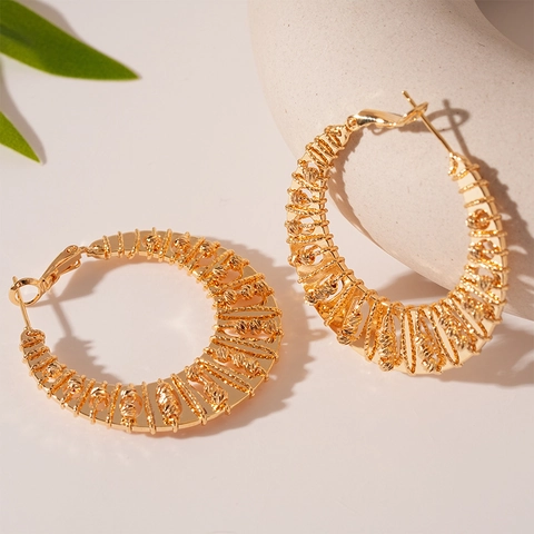 Orecchini A Cerchio Geometrici Dorati Con Perno In Argento Rame Trama Intrecciata Gioielli Di Moda Per Donne