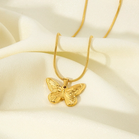 Butterfly Pendant Necklace 18K Gold Plated Stainless Steel Waterproof Snake Chain Elegant Jewelry For Women