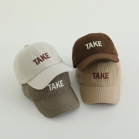 Kids Baseball Cap Corduroy Letter Embroidered Sun Protection Autumn Adjustable Peaked Hat For Boys Girls