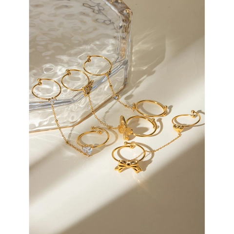 18K Vergoldetes Edelstahl Ring Armband Für Frauen Herz Schmetterling Verstellbare Handkette Schmuck Wasserdicht