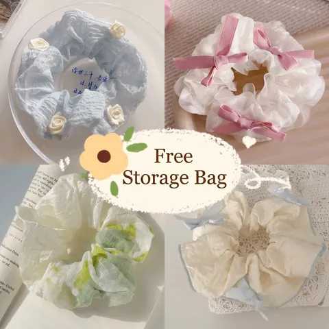 Scrunchies Tessuto Chiffon Organza Elastici Per Capelli Fiocco Rosa Perla Artificial Quadri Ricamato Dolce Elegante Accessori Capelli