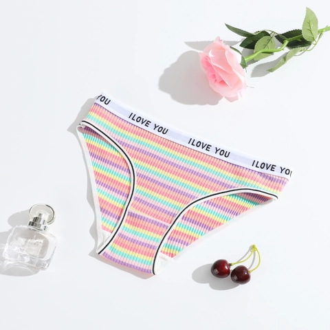 Mutandine Da Donna A Righe Arcobaleno In Cotone A Costine Traspiranti A Vita Bassa Morbide