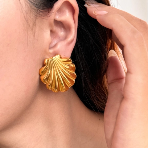 Pendientes De Botón Concha De Acero Inoxidable Con 925 Sterling Silver Earring Post Estilo Resort Océano Elegante Mujer