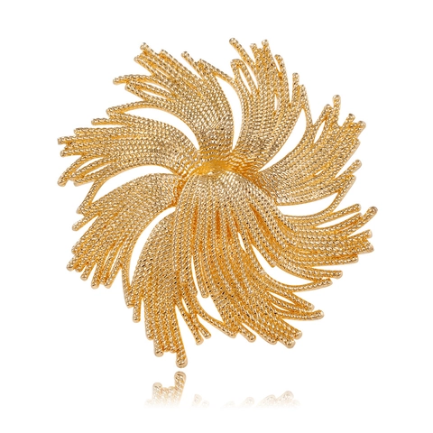 Goudkleurige Legering Vuurwerk Bloem Broche Vintage Stijl Elegante Corsage Speld Voor Dames