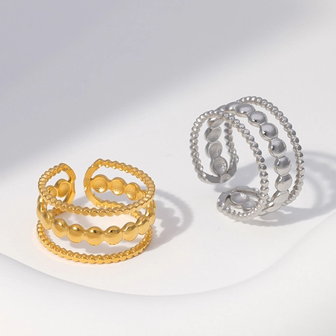 Anillo Abierto Minimalista De Acero Inoxidable Chapado En Oro De 18K Diseño De Cuentas Multicapa Joyería De Moda Ajustable Para Mujer