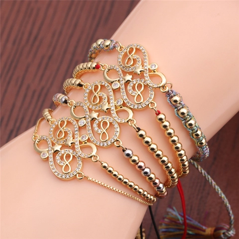 Infinity Symbol Bracelet Copper Cubic Zirconia Micro Pave Star Charm Adjustable Slide Clasp Minimalist Jewelry For Women