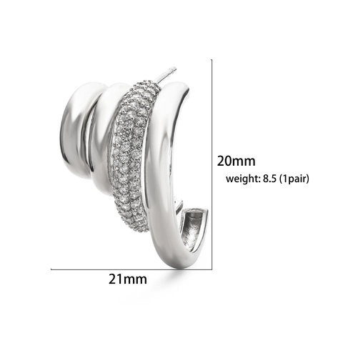 C-Vormige Meerlaagse Multi-Hoop Oorbellen Koper Met Zirkonia En 925 Sterling Zilveren Oorpunt Mode Sieraden