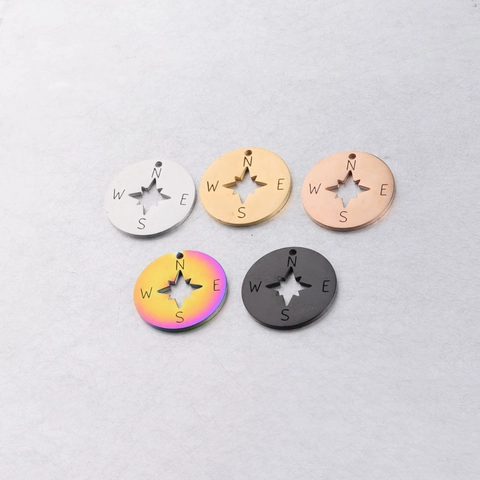 Edelstahl Kompass Charms Rund Hohl Stern Scheibe Anhänger Für DIY Schmuckherstellung Halsketten Armbänder Minimalistisch