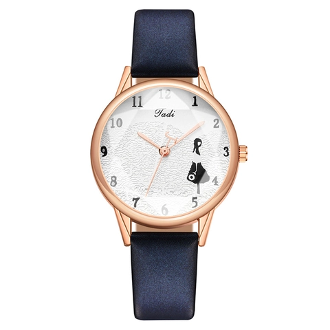 Women's Fashion Quartz Watch With Girl Silhouette Pattern White Dial Rose Gold Alloy Case Imitation Leather Strap Analog Wrist Watch Ladies Daily Accessory
