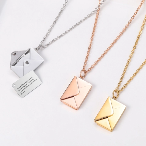 Minimalist Stainless Steel Envelope Locket Pendant Necklace Engraved Love Message Opening Clavicle Chain Jewelry For Couples Women
