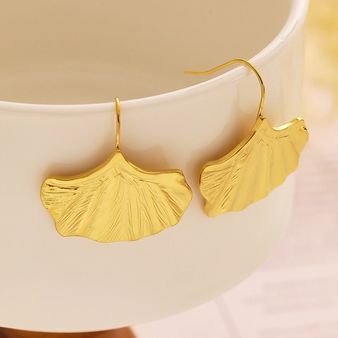 Ginkgo Blad Haak Oorbellen Roestvrij Staal 18K Verguld Franse Retro Stijl Vrouwen Sieraden