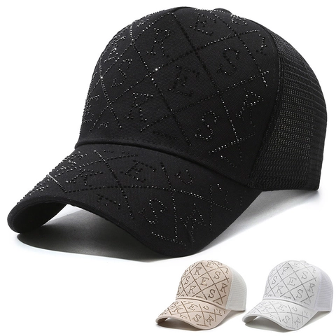 Strass Buchstaben Baseballkappe Atmungsaktive Mesh Trucker Hat Verstellbare Sonnenschutz Outdoor Mode Damen Herren