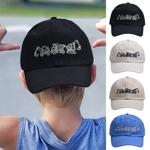 Kinder Baseballkappe Polyester Baustellenfahrzeug Bagger Stickerei Verstellbarer Outdoor Sonnenhut Für Jungen Mädchen